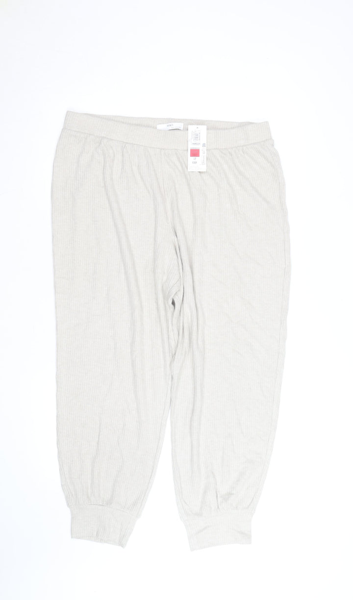Marks and Spencer Women Beige Large Ribbed Jogger Trousers