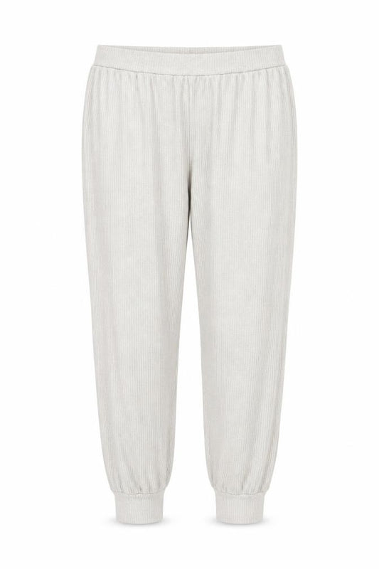 Front view of Marks & Spencer Women Beige Large Ribbed Jogger Trousers