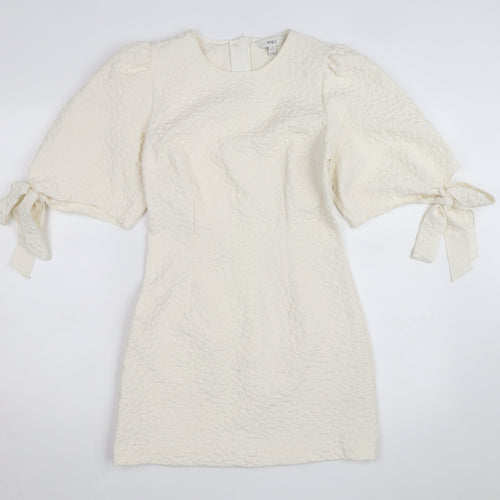 Marks and Spencer Women’s Ivory Petite Shift Dress Size 8 Puff Sleeve