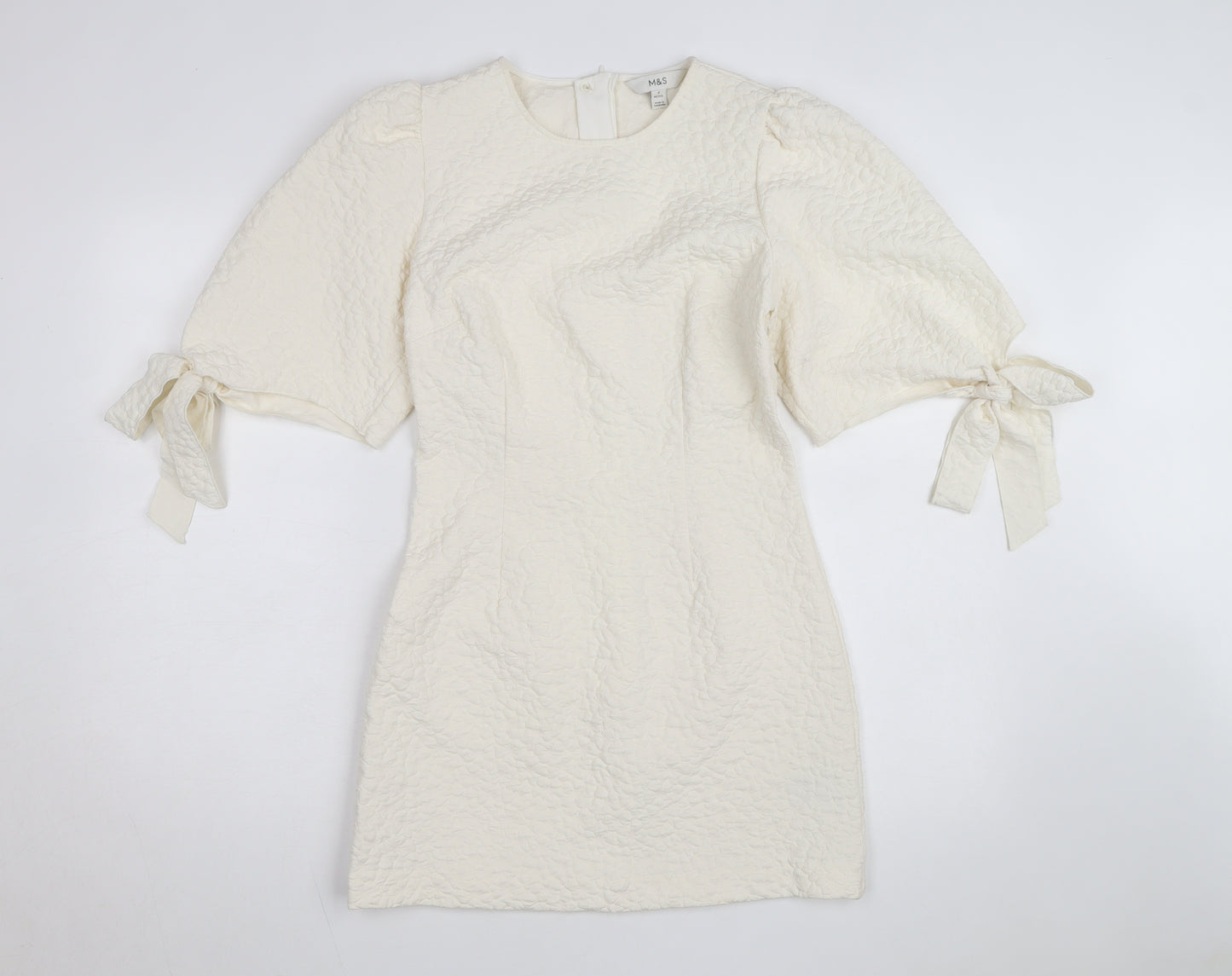 Marks and Spencer Women’s Ivory Petite Shift Dress Size 8 Puff Sleeve