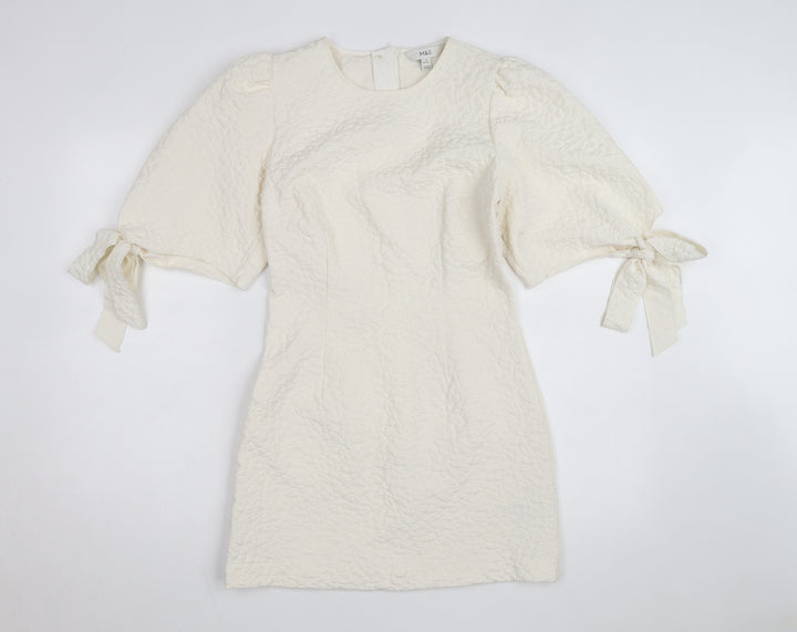 Marks and Spencer Women’s Ivory Petite Shift Dress Size 8 Puff Sleeve