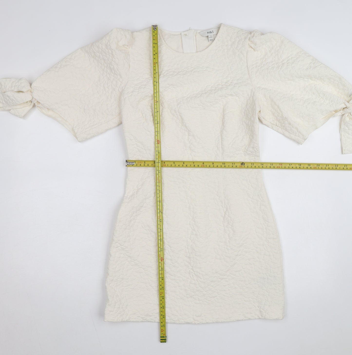Marks and Spencer Women’s Ivory Petite Shift Dress Size 8 Puff Sleeve