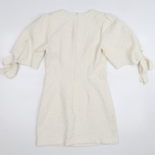 Marks and Spencer Women’s Ivory Petite Shift Dress Size 8 Puff Sleeve