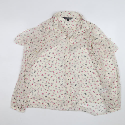 French Connection Women Ivory Floral Chiffon Button Blouse Size 6