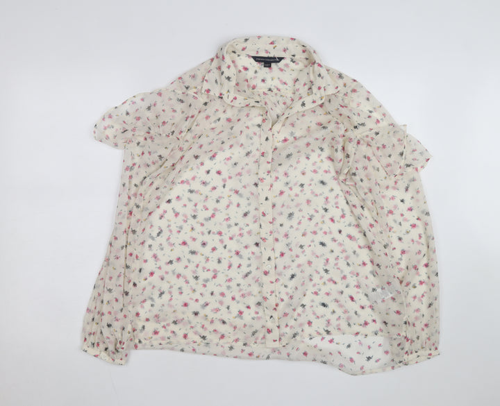 French Connection Women Ivory Floral Chiffon Button Blouse Size 6