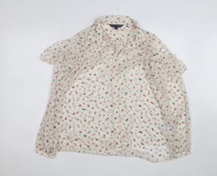 French Connection Women Ivory Floral Chiffon Button Blouse Size 6