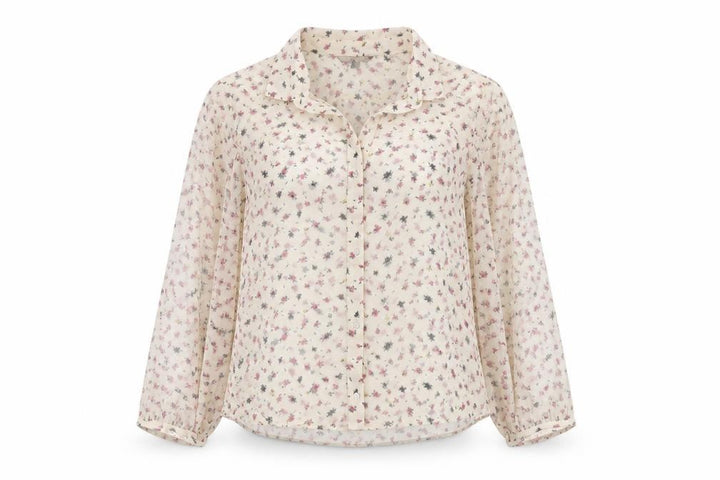 French Connection Women Ivory Floral Chiffon Button Blouse Size 6