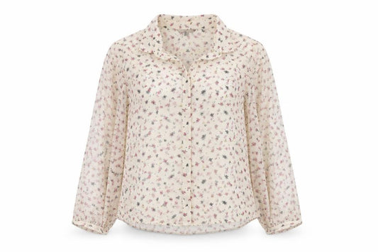 Front view of French Connection Women Ivory Floral Chiffon Button Blouse, size 6