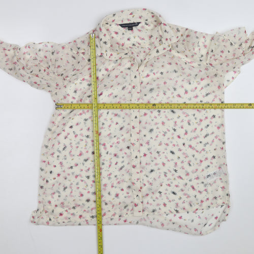French Connection Women Ivory Floral Chiffon Button Blouse Size 6