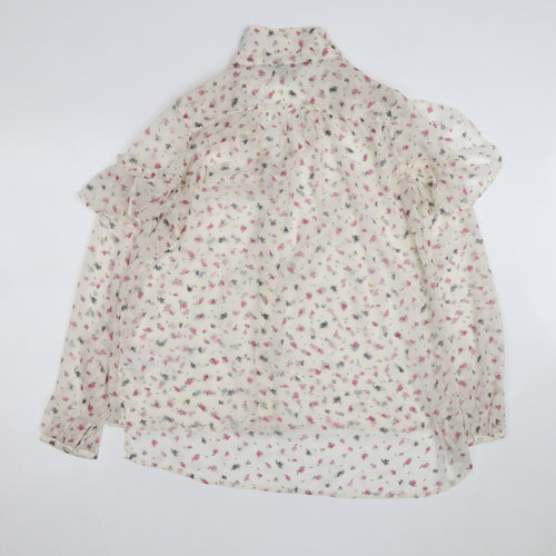 French Connection Women Ivory Floral Chiffon Button Blouse Size 6