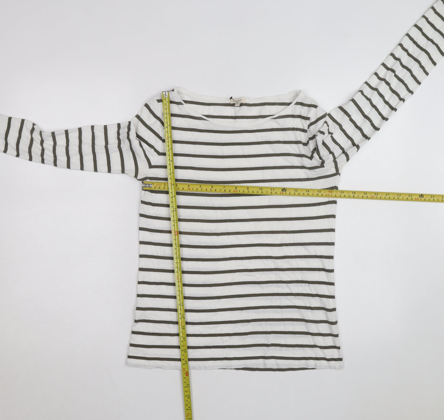 Jigsaw Men's White Striped Long Sleeve Cotton Top Size S
