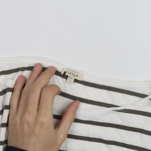Jigsaw Men's White Striped Long Sleeve Cotton Top Size S