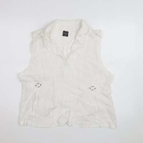 TIGI Womens White Linen Blend Sleeveless Blouse Size 18