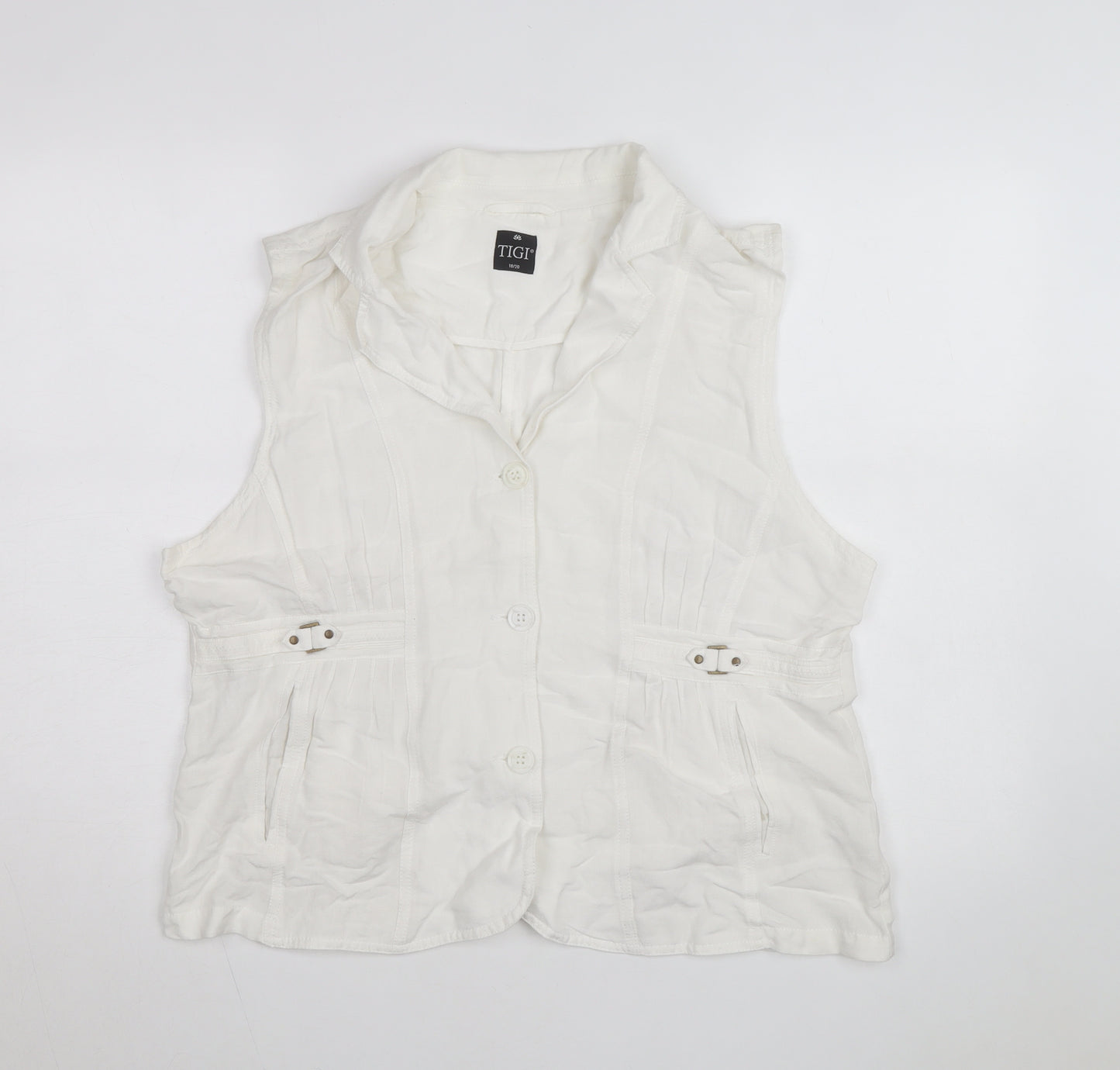 TIGI Womens White Linen Blend Sleeveless Blouse Size 18