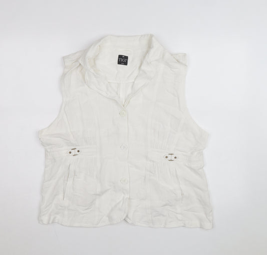 TIGI Womens White Linen Blend Sleeveless Blouse Size 18