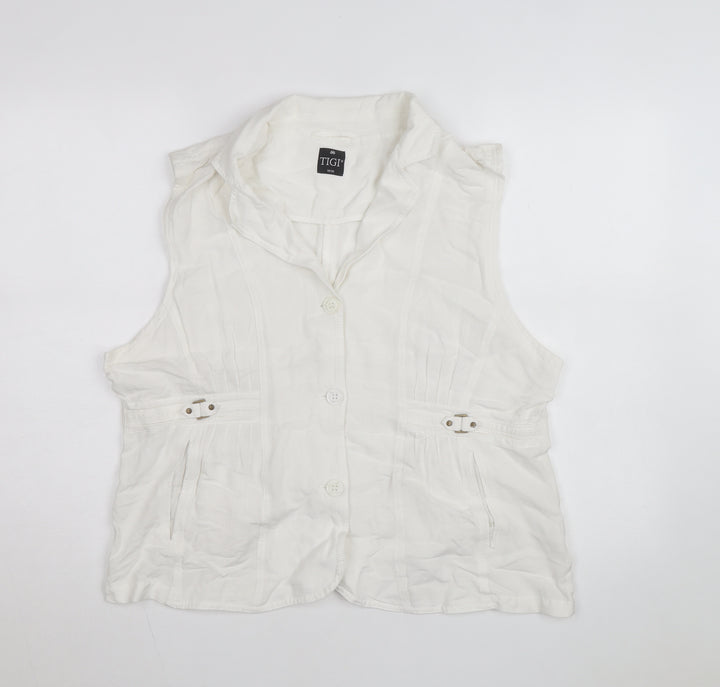 TIGI Womens White Linen Blend Sleeveless Blouse Size 18
