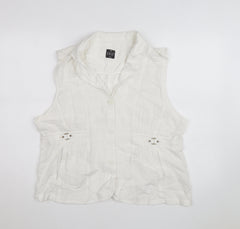 TIGI Womens White Linen Blend Sleeveless Blouse Size 18