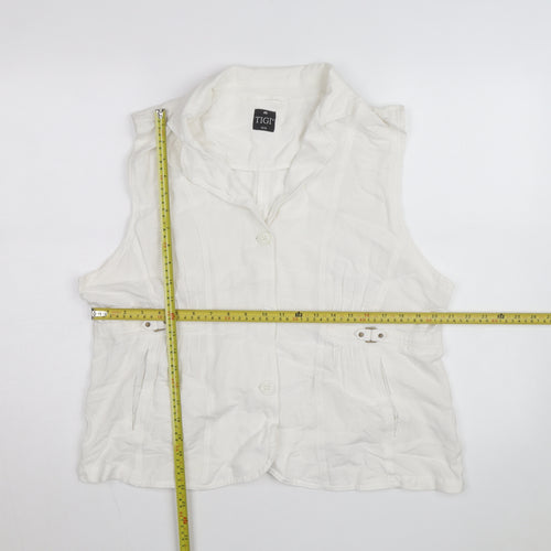 TIGI Womens White Linen Blend Sleeveless Blouse Size 18