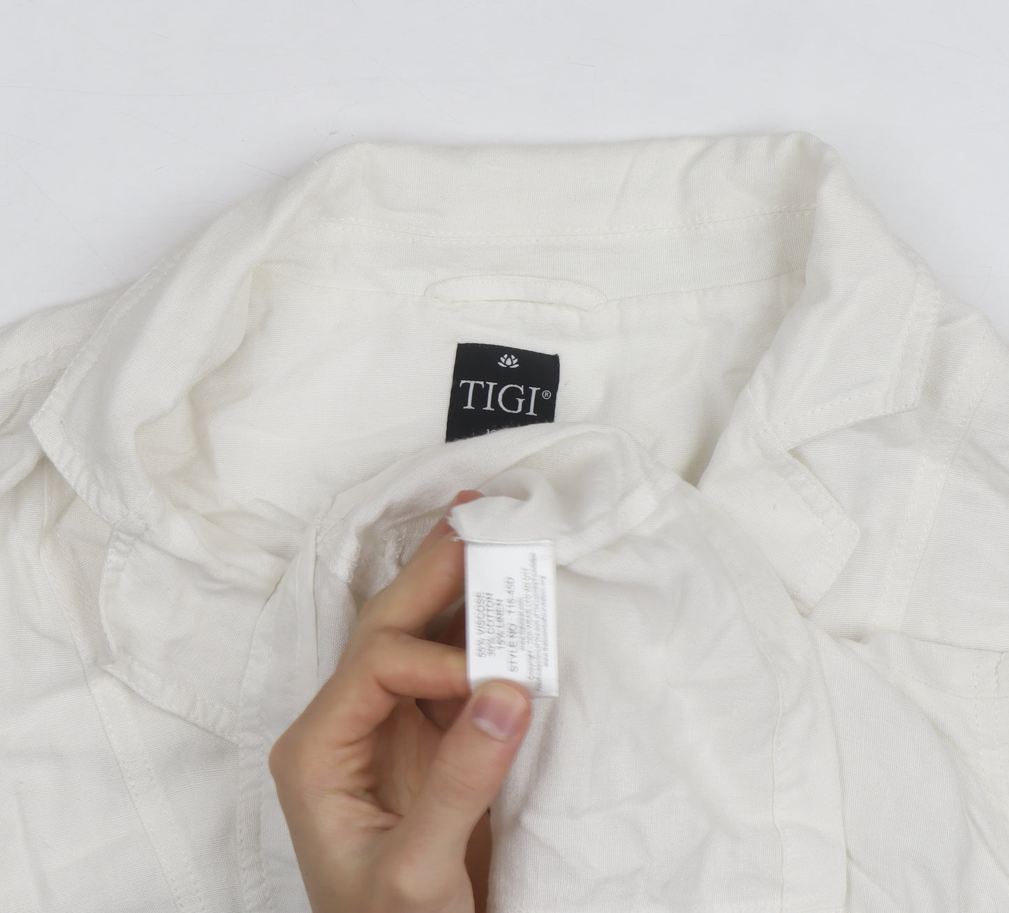 TIGI Womens White Linen Blend Sleeveless Blouse Size 18