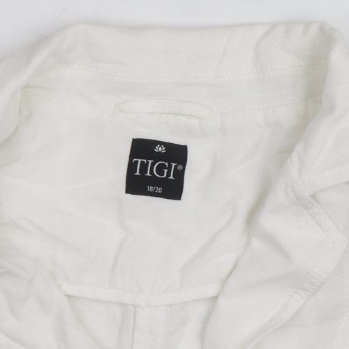 TIGI Womens White Linen Blend Sleeveless Blouse Size 18