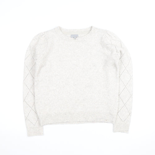 Oliver Bonas Women’s Beige Knit Argyle Puff Sleeve Jumper Size 10