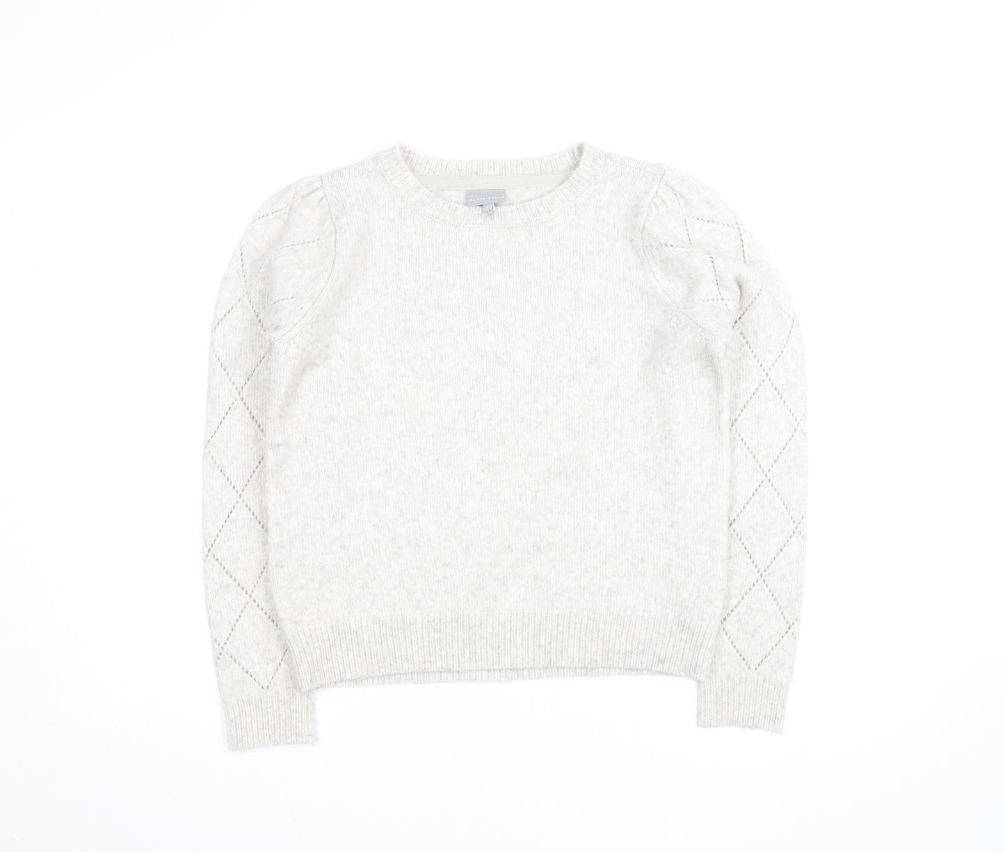 Oliver Bonas Women’s Beige Knit Argyle Puff Sleeve Jumper Size 10