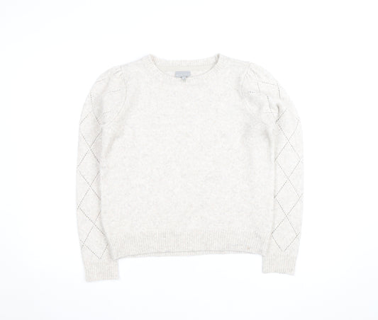 Oliver Bonas Women’s Beige Knit Argyle Puff Sleeve Jumper Size 10
