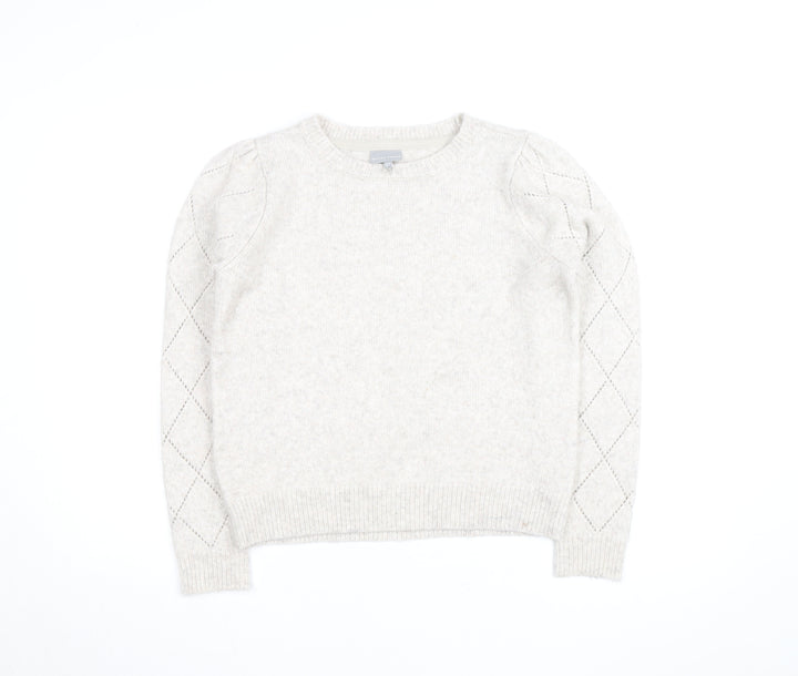 Oliver Bonas Women’s Beige Knit Argyle Puff Sleeve Jumper Size 10