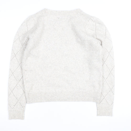 Oliver Bonas Women’s Beige Knit Argyle Puff Sleeve Jumper Size 10