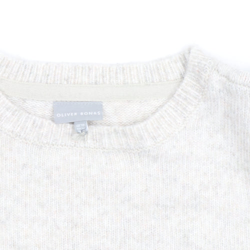 Oliver Bonas Women’s Beige Knit Argyle Puff Sleeve Jumper Size 10