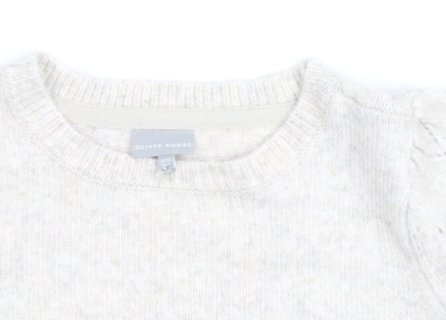 Oliver Bonas Women’s Beige Knit Argyle Puff Sleeve Jumper Size 10