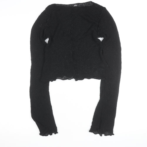 Urban Outfitters Women’s Black Ruffle Knit Slim Pullover Jumper Size S