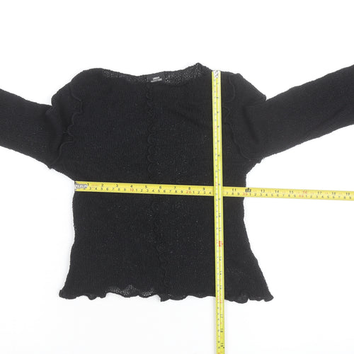 Urban Outfitters Women’s Black Ruffle Knit Slim Pullover Jumper Size S