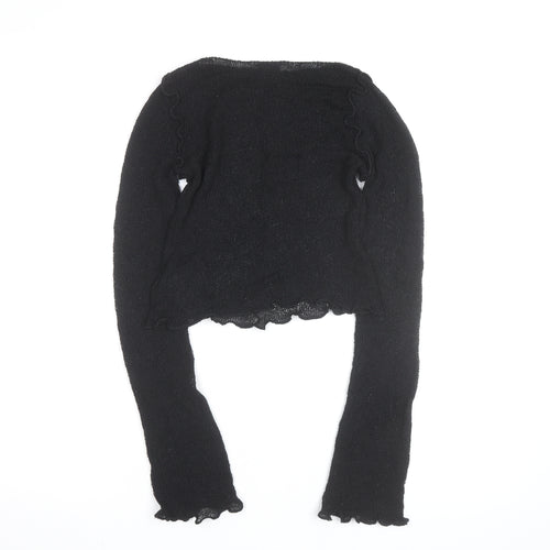 Urban Outfitters Women’s Black Ruffle Knit Slim Pullover Jumper Size S