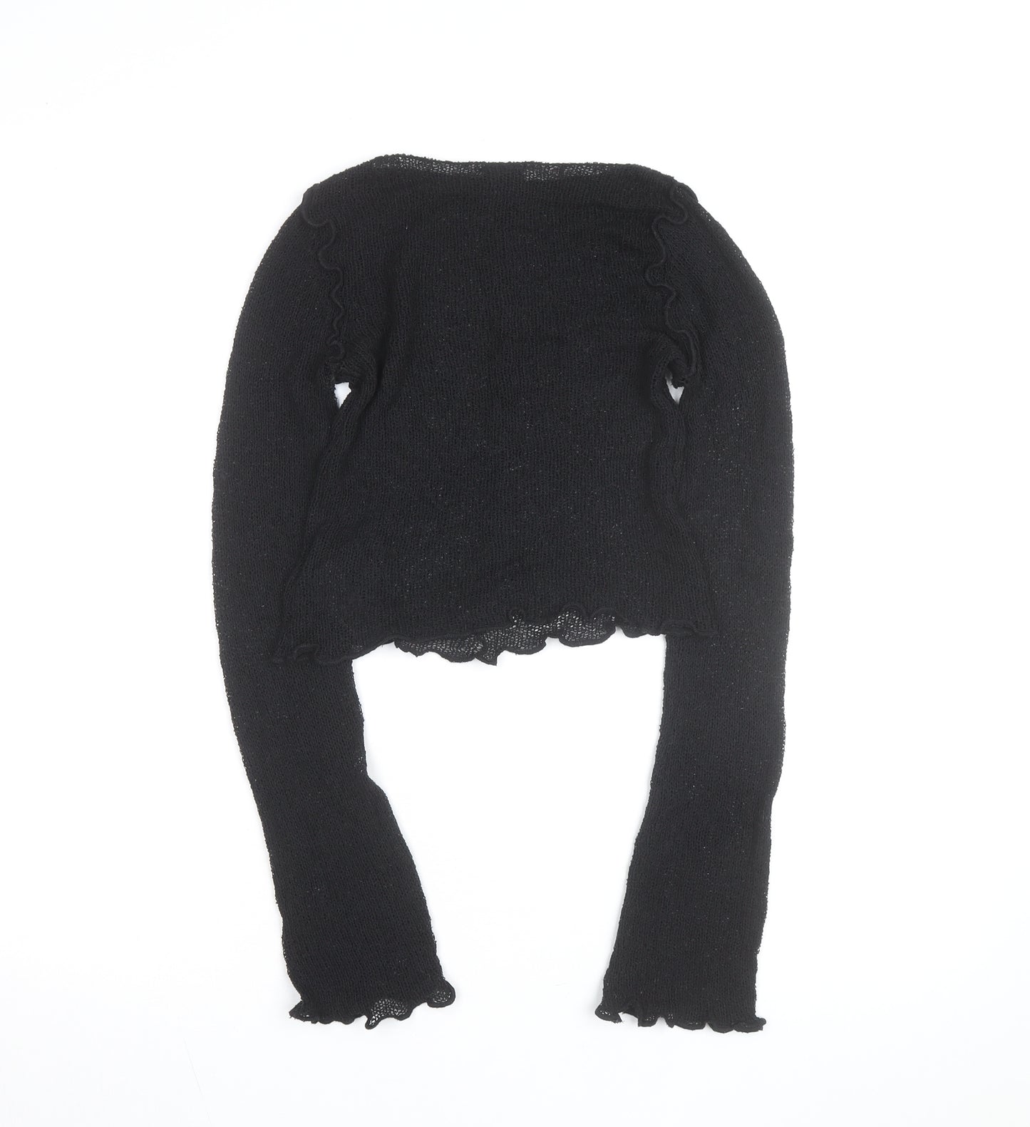 Urban Outfitters Women’s Black Ruffle Knit Slim Pullover Jumper Size S