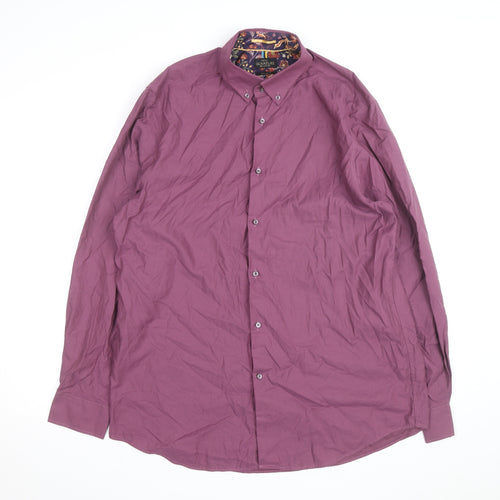 Next Signature Men’s Purple Cotton Button-Down Shirt Regular Fit 17”