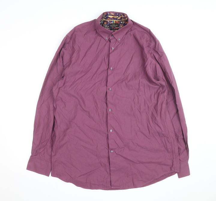 Next Signature Men’s Purple Cotton Button-Down Shirt Regular Fit 17”