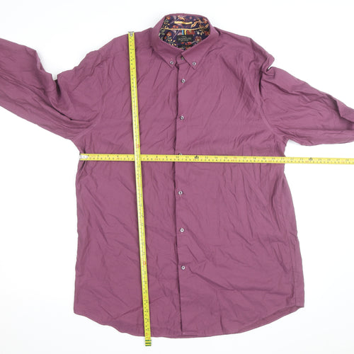 Next Signature Men’s Purple Cotton Button-Down Shirt Regular Fit 17”