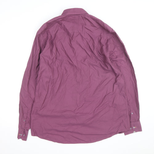 Next Signature Men’s Purple Cotton Button-Down Shirt Regular Fit 17”