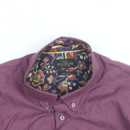 Next Signature Men’s Purple Cotton Button-Down Shirt Regular Fit 17”