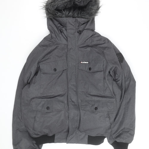 Ecko Unltd Men Grey Puffer Jacket M Hooded Down Winter Coat