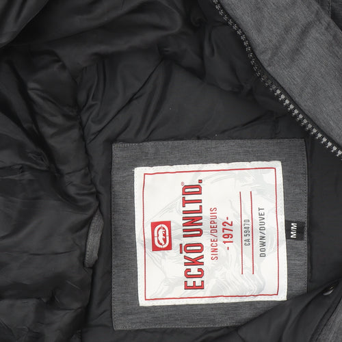 Ecko Unltd Men Grey Puffer Jacket M Hooded Down Winter Coat