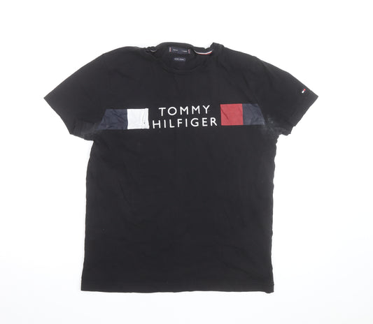 Tommy Hilfiger Men’s Black Logo Cotton Crew Neck T-Shirt Size M