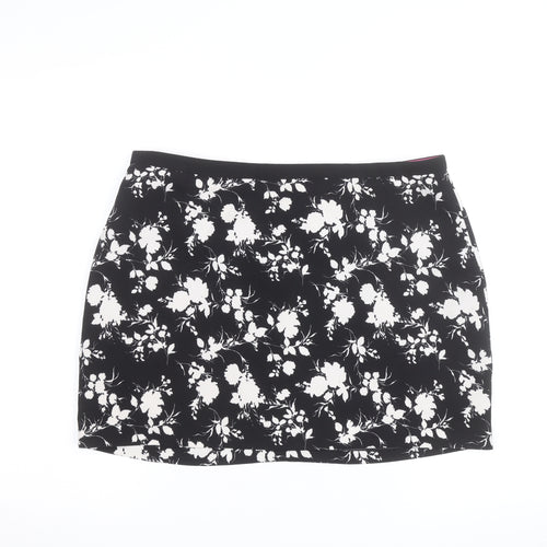Oasis Womens Black Floral Short Pencil Skirt Size 16