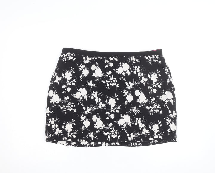 Oasis Womens Black Floral Short Pencil Skirt Size 16