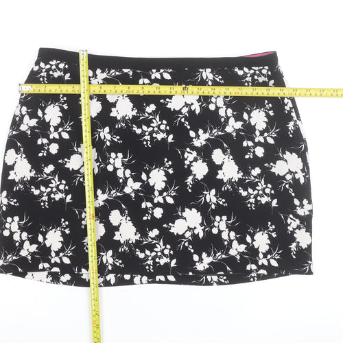 Oasis Womens Black Floral Short Pencil Skirt Size 16