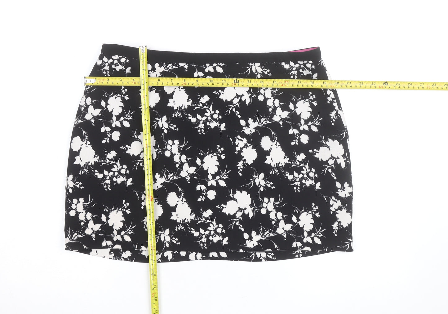 Oasis Womens Black Floral Short Pencil Skirt Size 16