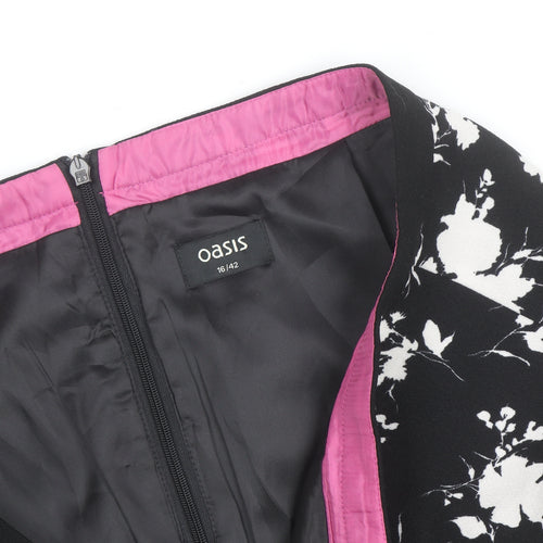 Oasis Womens Black Floral Short Pencil Skirt Size 16