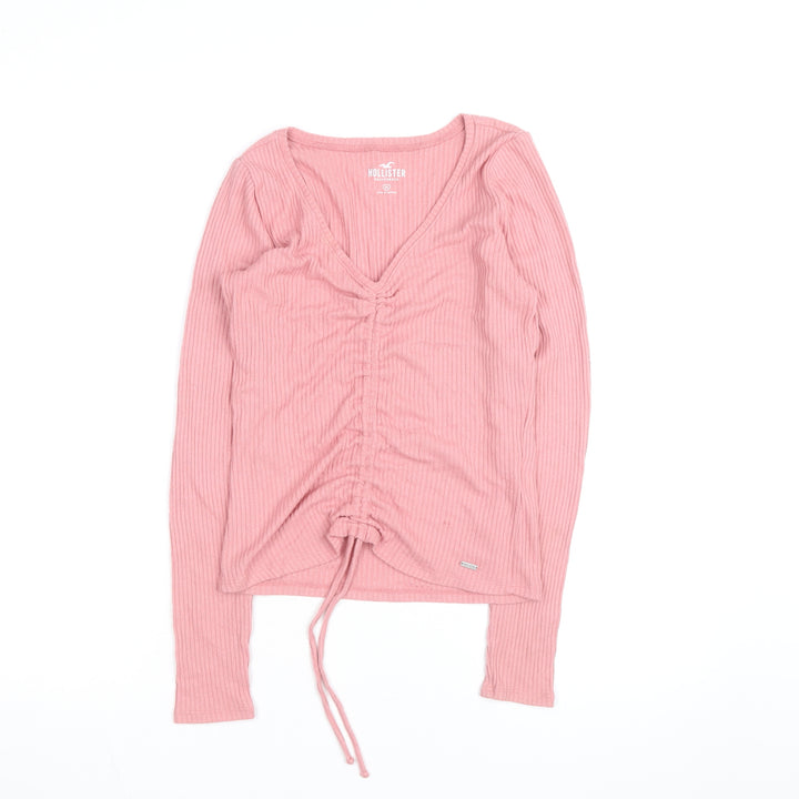 Hollister Women Pink Slim Fit V-Neck Ribbed Jumper Size M