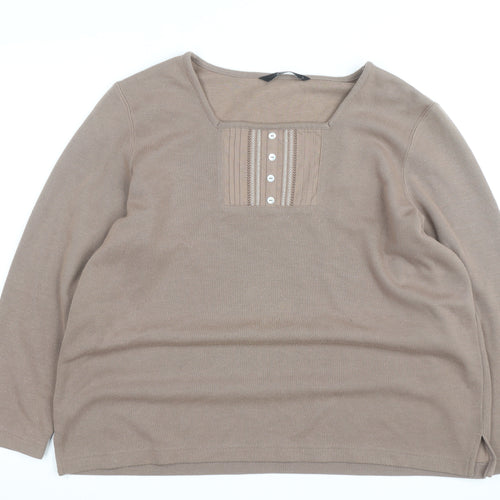 BM Collection Womens Beige Henley Jumper L Long Sleeve Cotton Blend